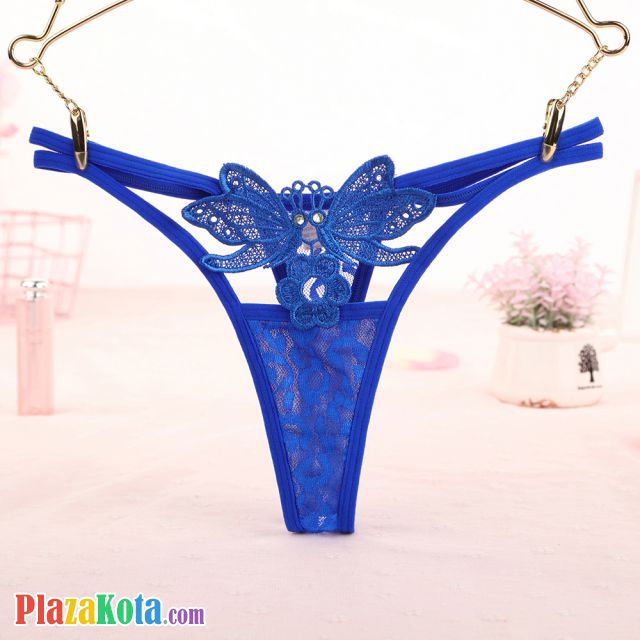 GS291 - Celana Dalam G-String Wanita Kupu-Kupu Bunga Biru Transparan Tali 2 - Photo 1