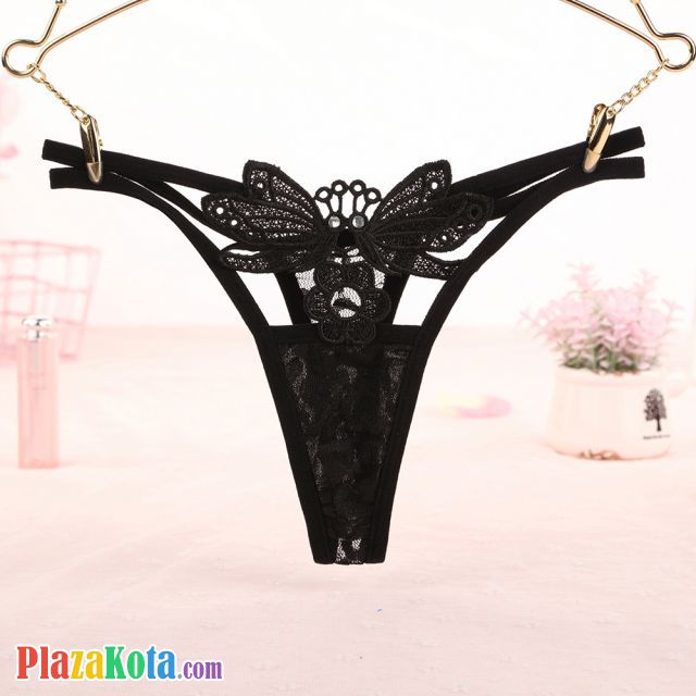 GS292 - Celana Dalam G-String Wanita Kupu-Kupu Bunga Hitam Transparan Tali 2 - Photo 1