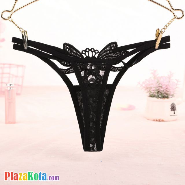 GS292 - Celana Dalam G-String Wanita Kupu-Kupu Bunga Hitam Transparan Tali 2 - Photo 2