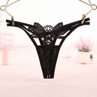 GS292 - Celana Dalam G-String Wanita Kupu-Kupu Bunga Hitam Transparan, Tali 2