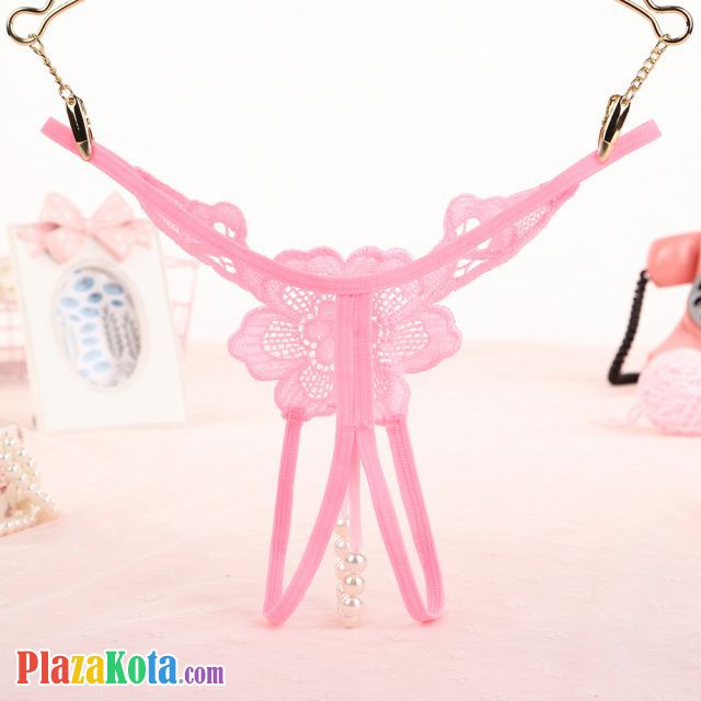 GS295 - Celana Dalam G-String Mutiara T-Back Bunga Crotchless Pink - Photo 2