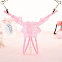 GS295 - Celana Dalam G-String Mutiara T-Back Bunga Crotchless Pink