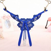 GS297 - Celana Dalam G-String Mutiara T-Back Bunga Crotchless Biru - Thumbnail 2