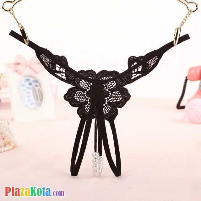 GS298 - Celana Dalam G-String Mutiara T-Back Bunga Crotchless Hitam - Photo 2