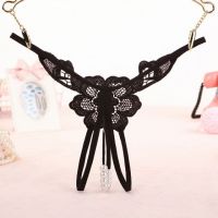 GS298 - Celana Dalam G-String Mutiara T-Back Bunga Crotchless Hitam - 2