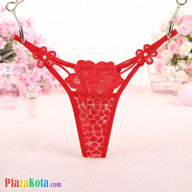 GS301 - Celana Dalam G-String Wanita Bunga Merah Transparan - Photo 1