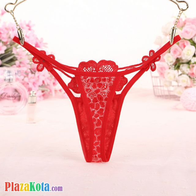 GS301 - Celana Dalam G-String Wanita Bunga Merah Transparan - Photo 2