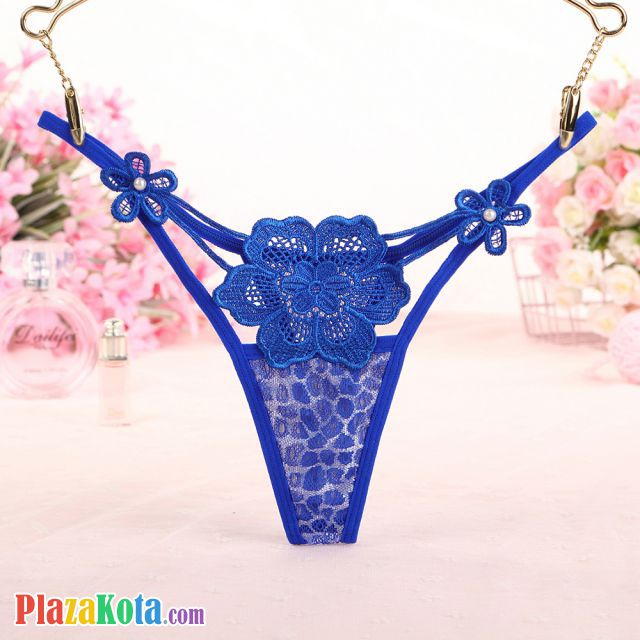 GS302 - Celana Dalam G-String Wanita Bunga Biru Transparan - Photo 1