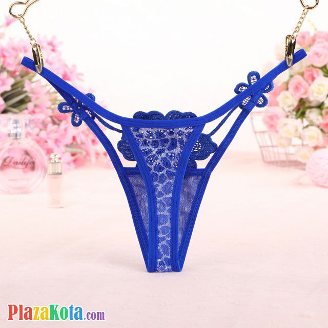 GS302 - Celana Dalam G-String Wanita Bunga Biru Transparan - Photo 2