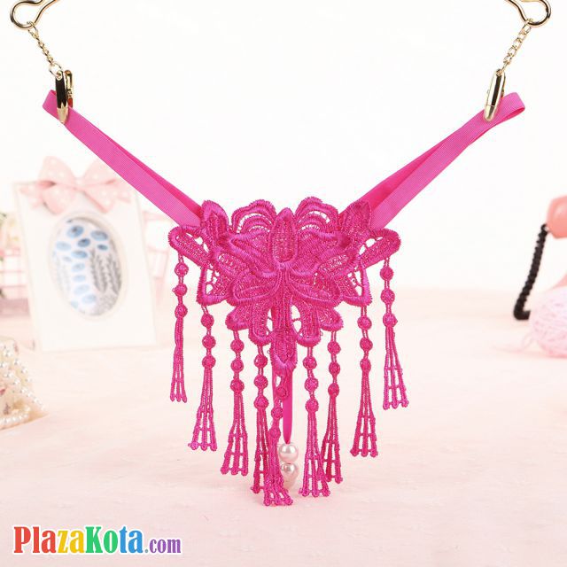 GS303 - Celana Dalam G-String Mutiara T-Back Rumbai Magenta - Photo 1