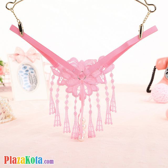 GS305 - Celana Dalam G-String Mutiara T-Back Rumbai Pink - Photo 2