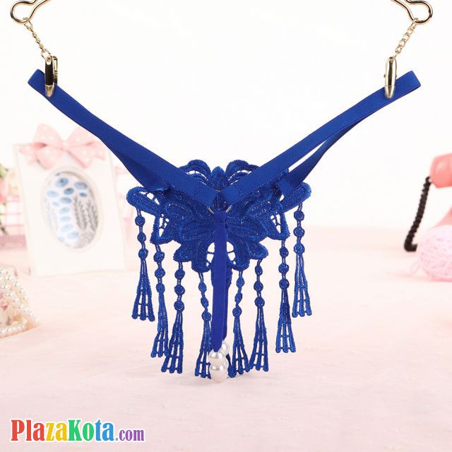 GS307 - Celana Dalam G-String Mutiara T-Back Rumbai Biru - Photo 2