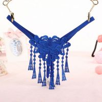 GS307 - Celana Dalam G-String Mutiara T-Back Rumbai Biru