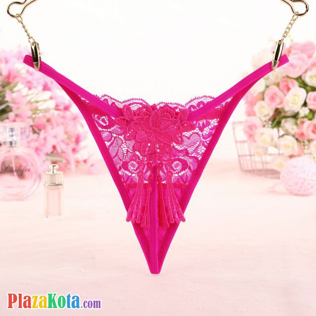 GS309 - Celana Dalam G-String Wanita Magenta Transparan Rumbai - Photo 2