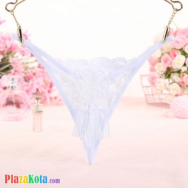 GS310 - Celana Dalam G-String Wanita Putih Transparan Rumbai - Photo 2