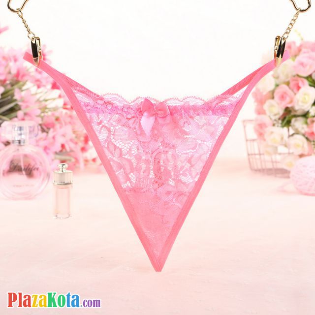 GS311 - Celana Dalam G-String Wanita Pink Transparan Rumbai - Photo 1