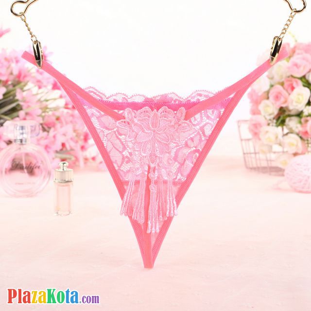 GS311 - Celana Dalam G-String Wanita Pink Transparan Rumbai - Photo 2