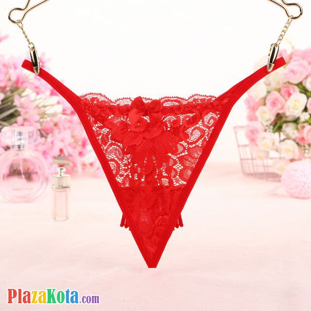 GS312 - Celana Dalam G-String Wanita Merah Transparan Rumbai - Photo 1