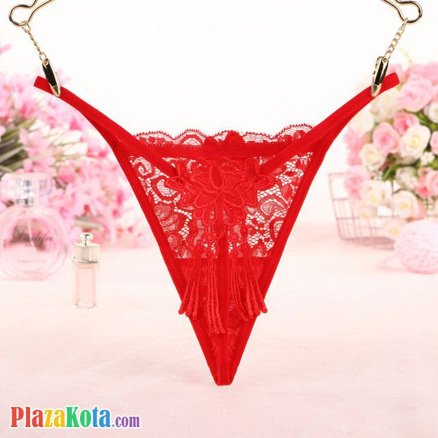 GS312 - Celana Dalam G-String Wanita Merah Transparan Rumbai - Photo 2