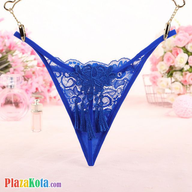 GS313 - Celana Dalam G-String Wanita Biru Transparan Rumbai - Photo 2