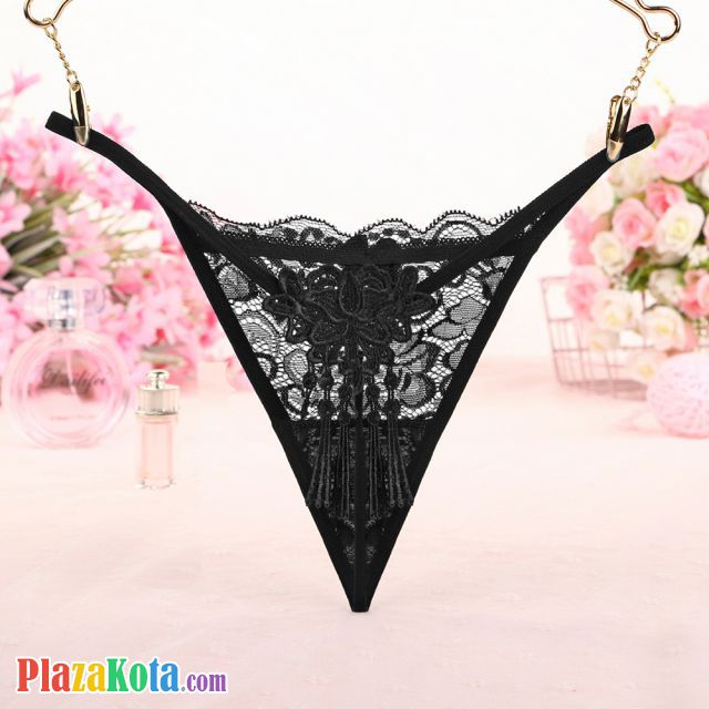 GS314 - Celana Dalam G-String Wanita Hitam Transparan Rumbai - Photo 2