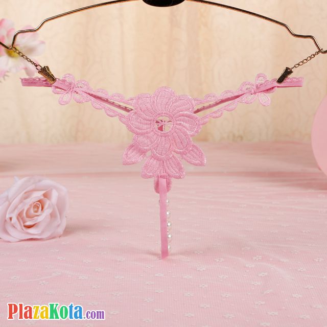 GS317 - Celana Dalam G-String Mutiara T-Back Bunga Pink - Photo 1