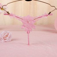 GS317 - Celana Dalam G-String Mutiara T-Back Bunga Pink