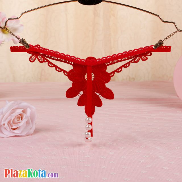 GS318 - Celana Dalam G-String Mutiara T-Back Bunga Merah - Photo 2