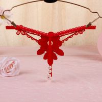 GS318 - Celana Dalam G-String Mutiara T-Back Bunga Merah - 2