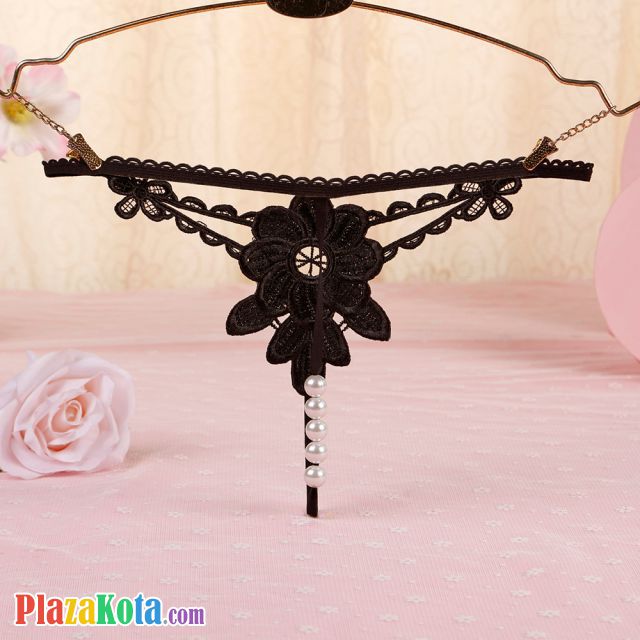 GS320 - Celana Dalam G-String Mutiara T-Back Bunga Hitam - Photo 2