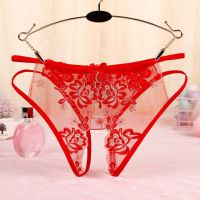 P557 - Celana Dalam Panties Hipster Merah Transparan Bunga Merah Crotchless Tali 2 - Thumbnail 2