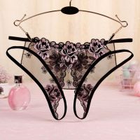 P559 - Celana Dalam Panties Hipster Hitam Transparan Bunga Pink Crotchless Tali 2