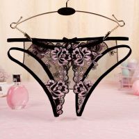 P559 - Celana Dalam Panties Hipster Hitam Transparan Bunga Pink Crotchless Tali 2 - Thumbnail 2