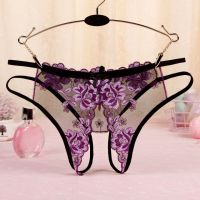 P560 - Celana Dalam Panties Hipster Hitam Transparan Bunga Ungu Crotchless Tali 2 - 2