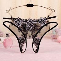 P563 - Celana Dalam Panties Hipster Hitam Transparan Bunga Hitam Crotchless Tali 2