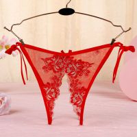 P564 - Celana Dalam Panties Thong Merah Transparan Bunga Merah Crotchless Ikat Samping - Thumbnail 2