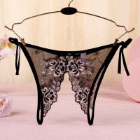 P566 - Celana Dalam Panties Thong Hitam Transparan Bunga Pink Crotchless Ikat Samping - Thumbnail 2