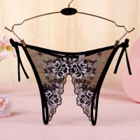 P570 - Celana Dalam Panties Thong Hitam Transparan Bunga Hitam Crotchless Ikat Samping - Thumbnail 2