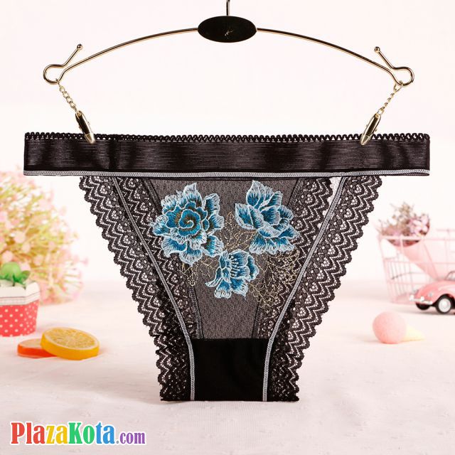 P571 - Celana Dalam Panties Thong Hitam Transparan List Putih Renda - Photo 1