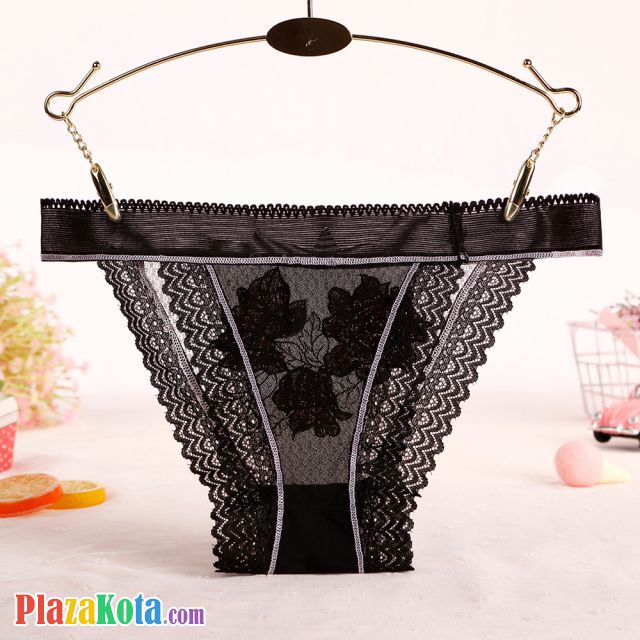 P572 - Celana Dalam Panties Thong Hitam Transparan List Pink Renda - Photo 2