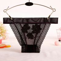 P573 - Celana Dalam Panties Thong Hitam Transparan List Ungu Renda - Thumbnail 2