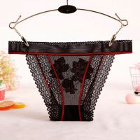 P574 - Celana Dalam Panties Thong Hitam Transparan List Merah Renda - Thumbnail 2