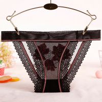 P577 - Celana Dalam Panties Thong Hitam Transparan List Peach Renda - Thumbnail 2