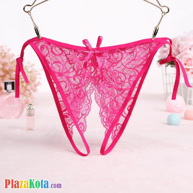 P579 - Celana Dalam Panties Thong Magenta Transparan Crotchless Ikat Samping - Photo 1