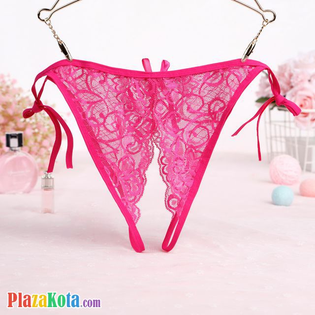 P579 - Celana Dalam Panties Thong Magenta Transparan Crotchless Ikat Samping - Photo 2