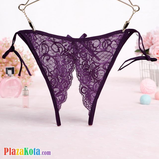 P581 - Celana Dalam Panties Thong Ungu Transparan Crotchless Ikat Samping - Photo 2