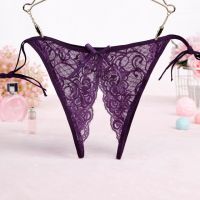 P581 - Celana Dalam Panties Thong Ungu Transparan Crotchless Ikat Samping