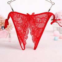 P582 - Celana Dalam Panties Thong Merah Transparan Crotchless Ikat Samping