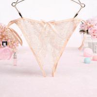 P583 - Celana Dalam Panties Thong Krem Transparan Crotchless Ikat Samping