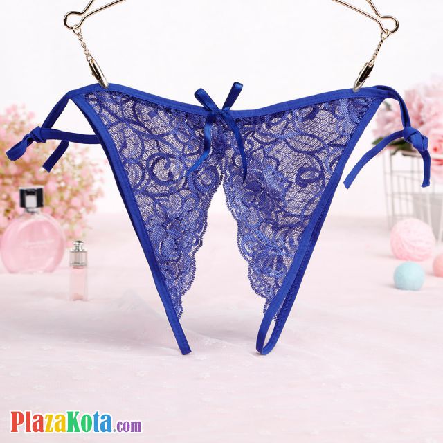 P584 - Celana Dalam Panties Thong Biru Transparan Crotchless Ikat Samping - Photo 1